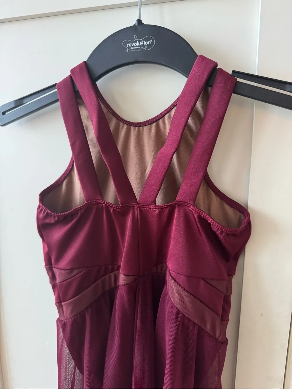 Girls' Burgundy Mesh Panel Dance Dress - Kids Costume